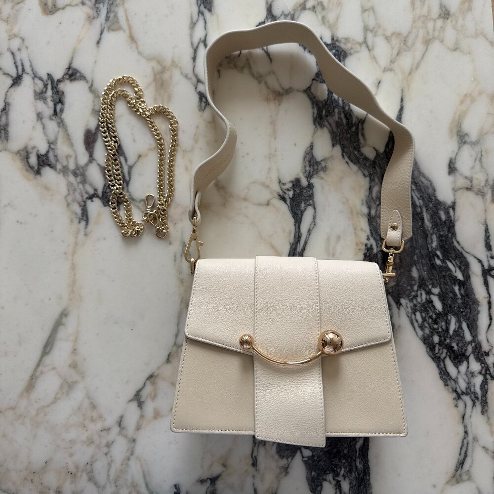 STRATHBERRY | Cream Box Crescent Leather Shoulder Bag